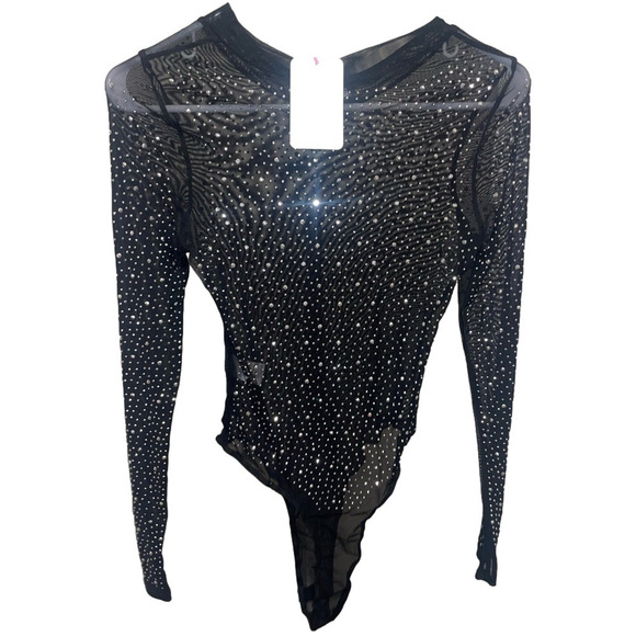 Black Rhinestone Sheer Bodysuit Women's Small Rave Festival - Picture 5 of 9